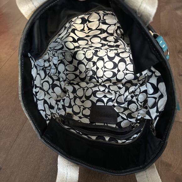 Coach M05K-130 Hampton Tote Purse Black Turquoise 13x10" - Lining Stains - Picture 4 of 4